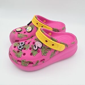 Crocs Classic Clogs Pink Tropical Print with Charms Kids C13